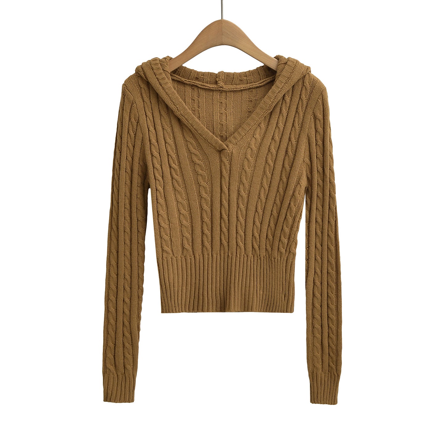 Trui met capuchon en V-hals