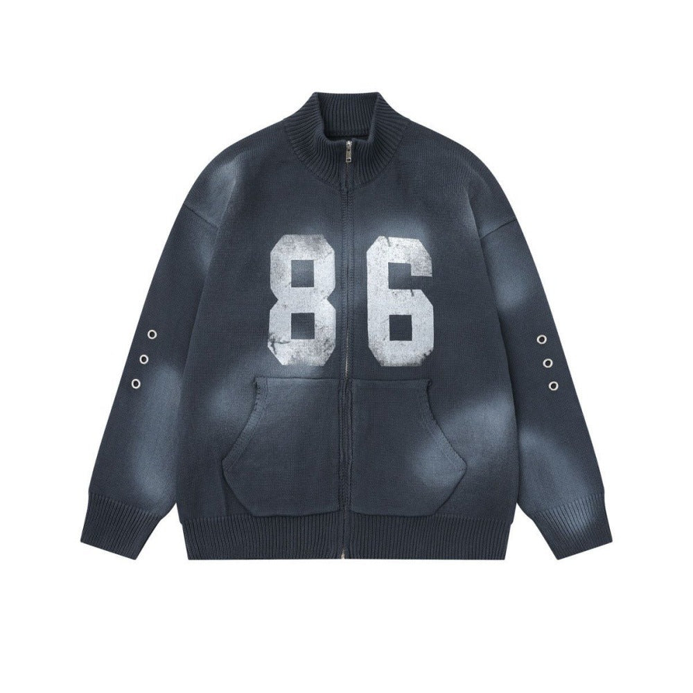 Vest met ritssluiting opstaande kraag en inkjetprint