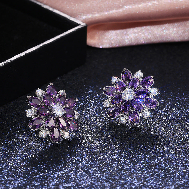 Double Layer Sunflower Zircon Women Earrings
