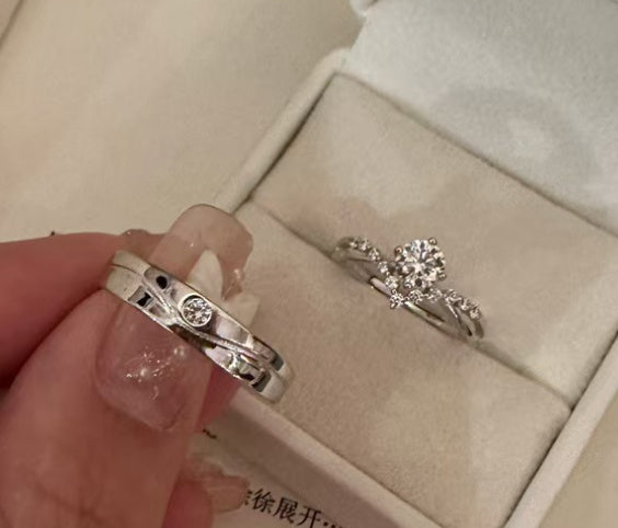 Open S925 Zilveren Moissanite High Sense Ringenset