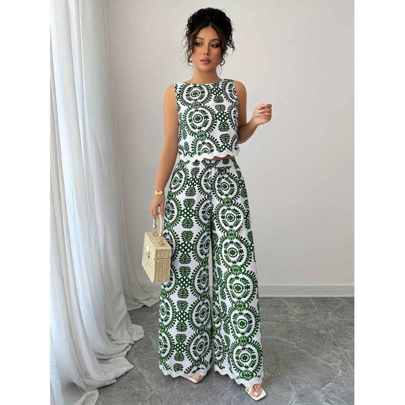 Lace Sleeveless Top and Wide-Leg Pants