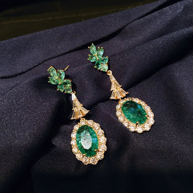 Fashion Green Broken Cubic Zirconia Wedding Bridal Earring for Women Trendy Jewelry