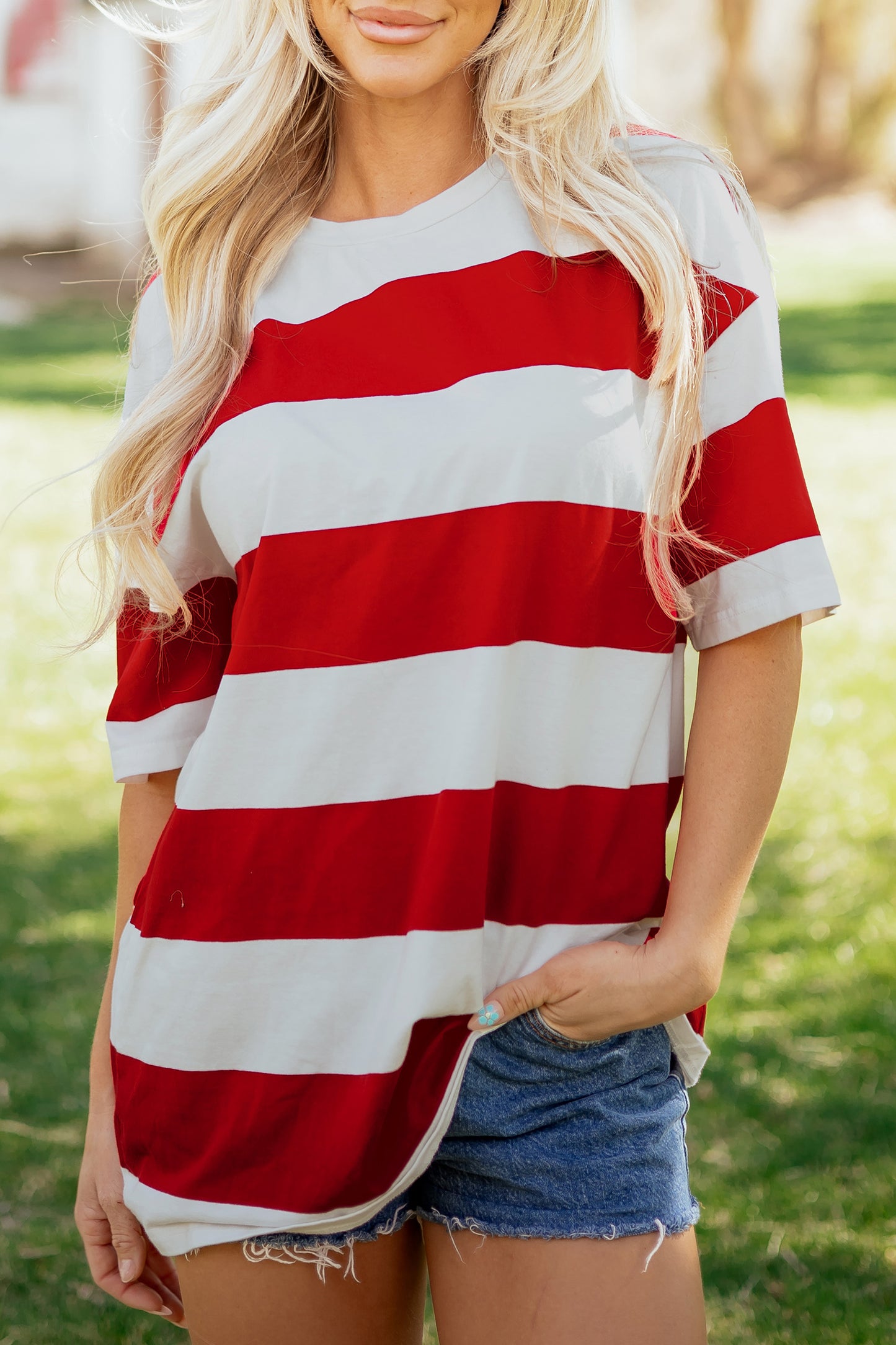 Oversized gestreepte T-shirt met kleurblokken en korte mouwen