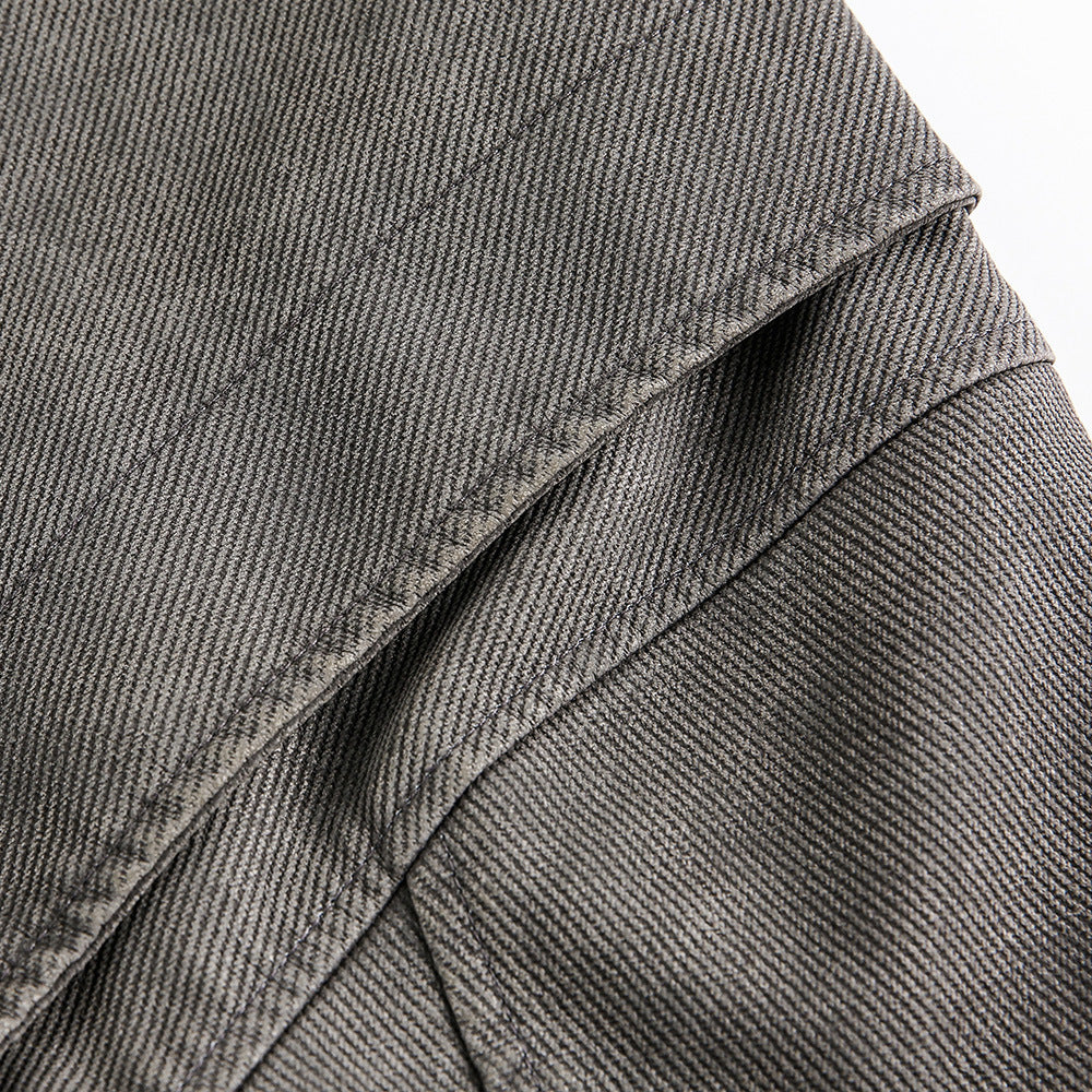 Denimjack met contrasterende kraag van PU-leer