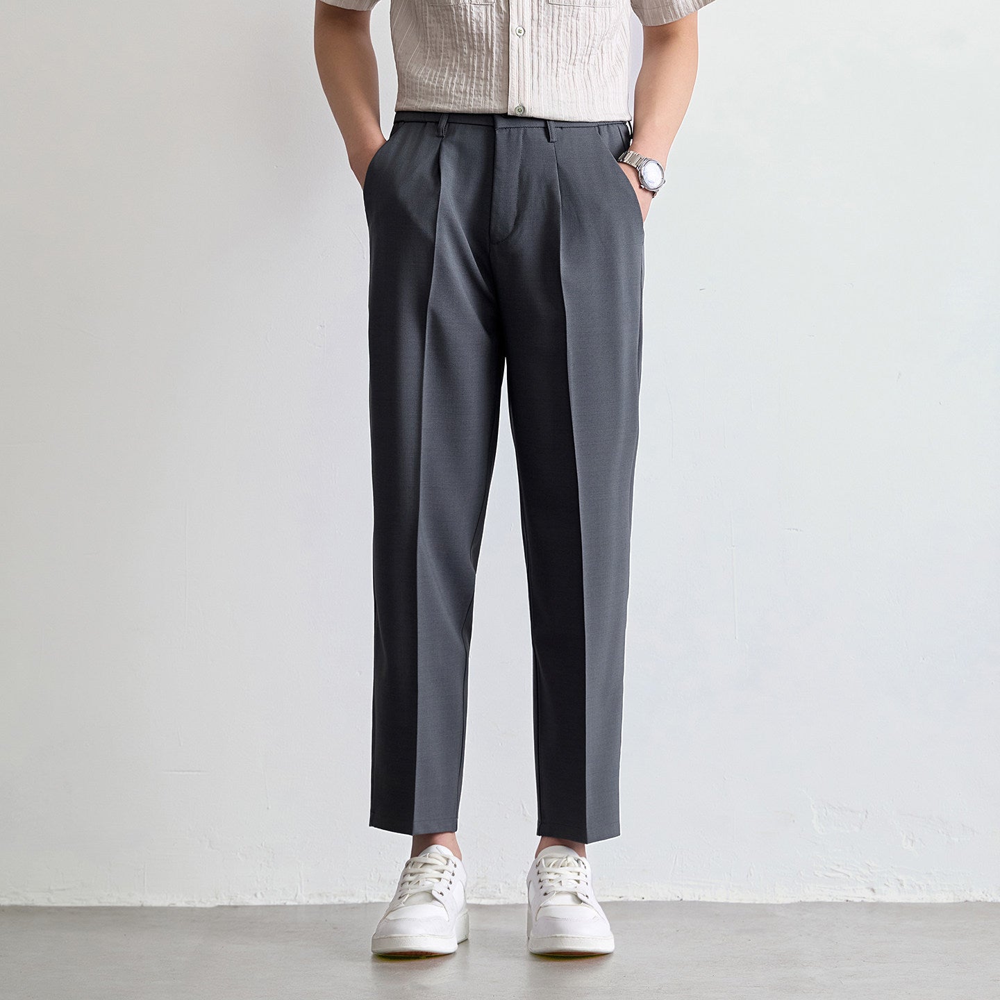 Mens Ice Silk Straight Leg Cropped Pants