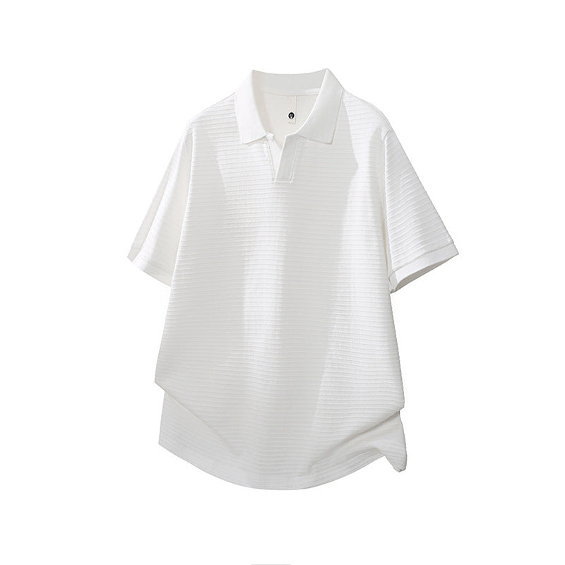 Seagull Collar Turn-Down Polo Shirt Men's Versatile Textured Minimalist T-Shirt
