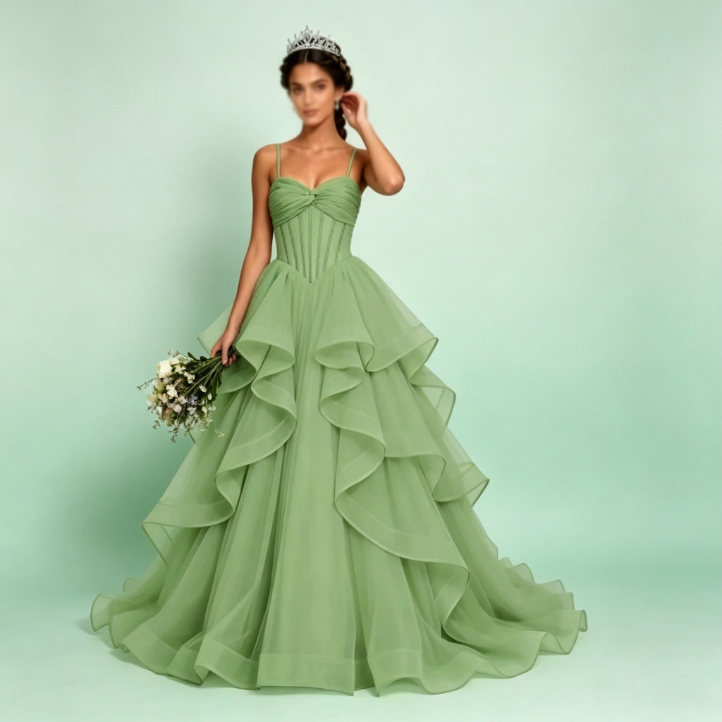 Green Strapless Evening Dress