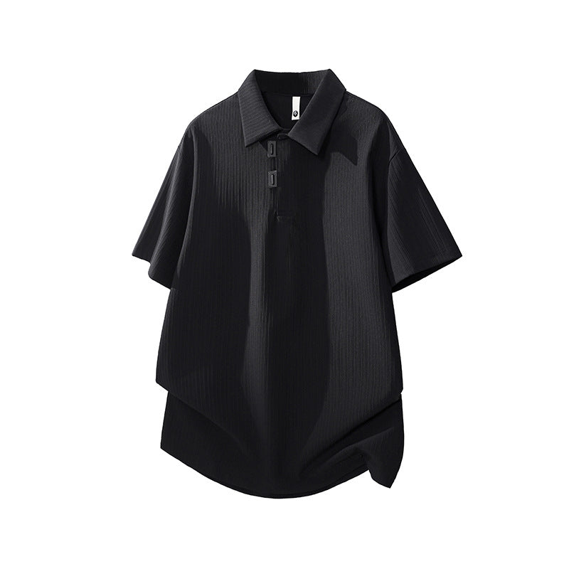 Style Button-Down Collar Polo Shirt Men's Nylon Quick-Dry Stripe T-Shirt
