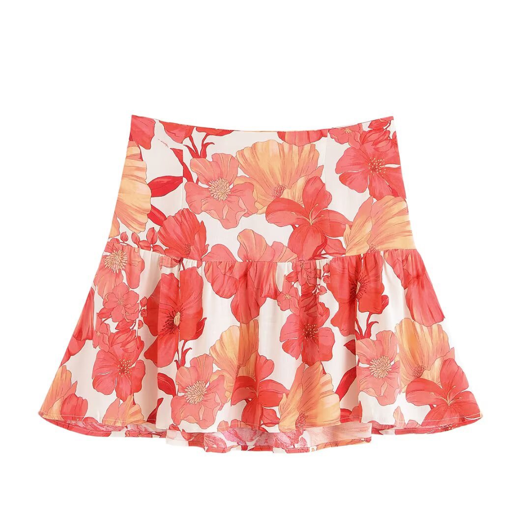 Women's Printed Pocket Shirt + Short Skirt Set