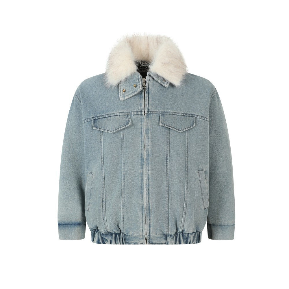 Denimjack met afneembare bontkraag