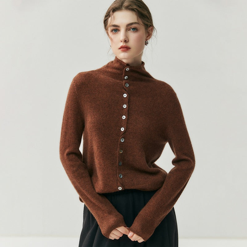 Cashmere wool rolled-edge high-neck sweater