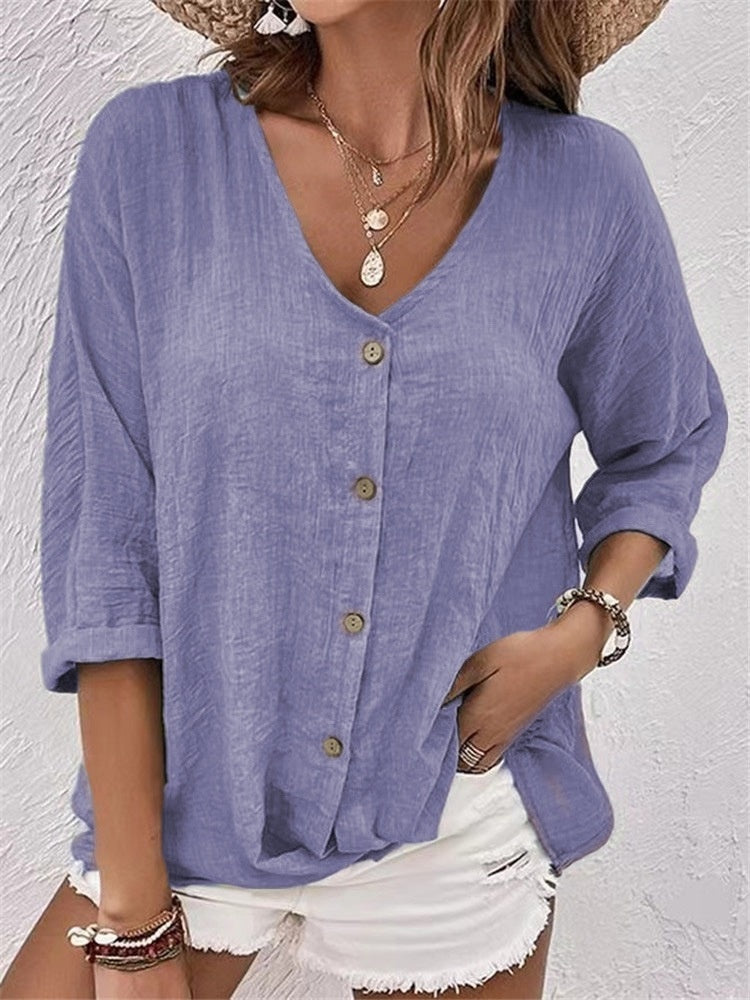 V-hals blouse met lange mouwen en knopen