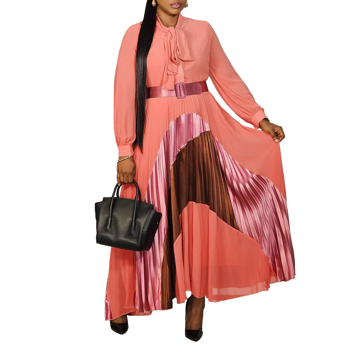 Elegant Pleated Dress with Belt