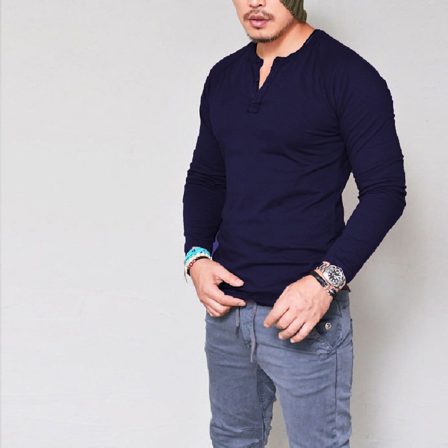 Heren T-shirt met ronde hals en lange mouwen