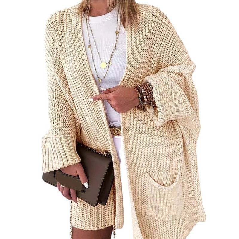 Plus Size Open Oversized Vest Met Opvouwbare Vleermuismouwen