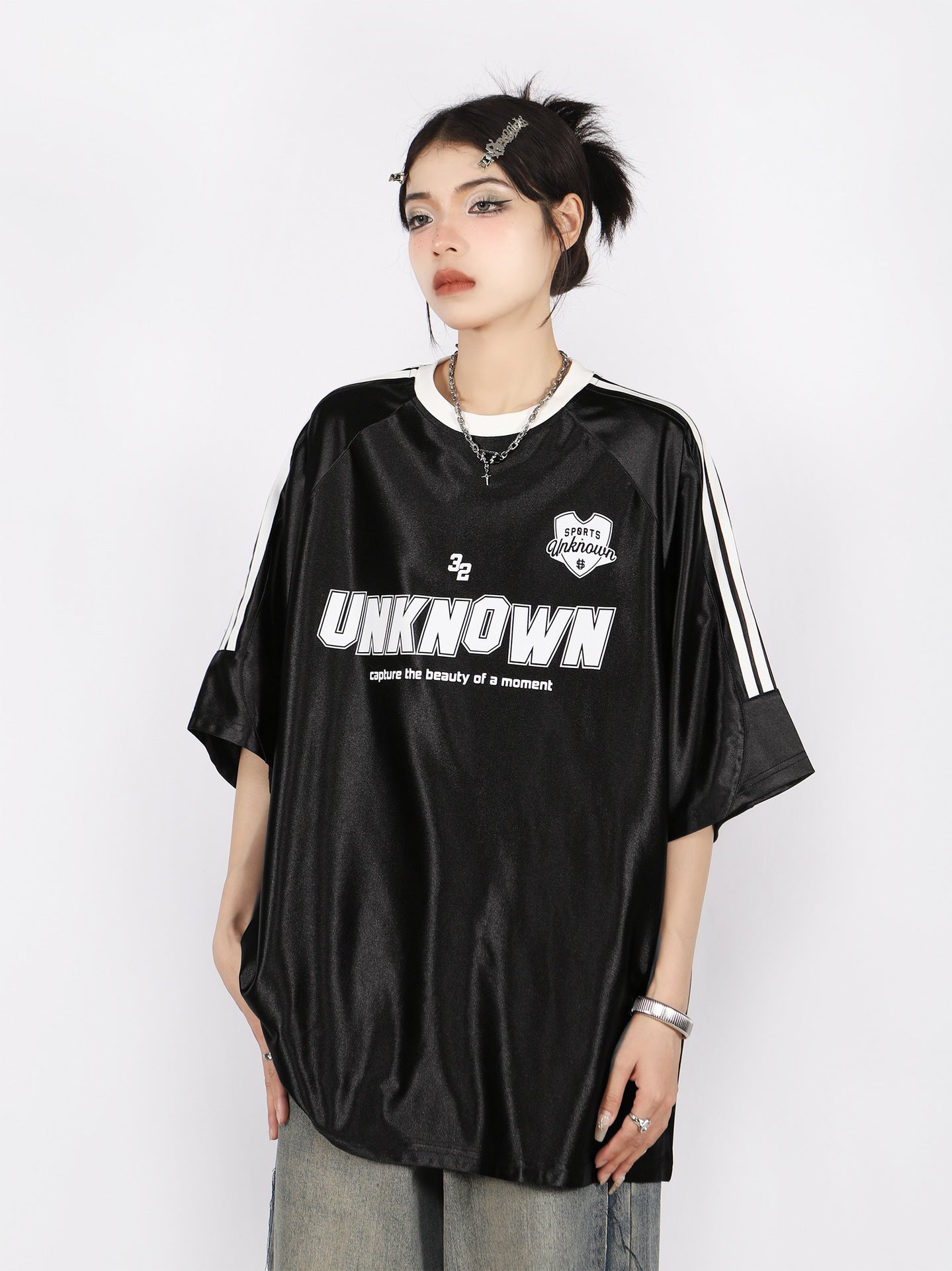 Retro summer three bar raglan half sleeved top