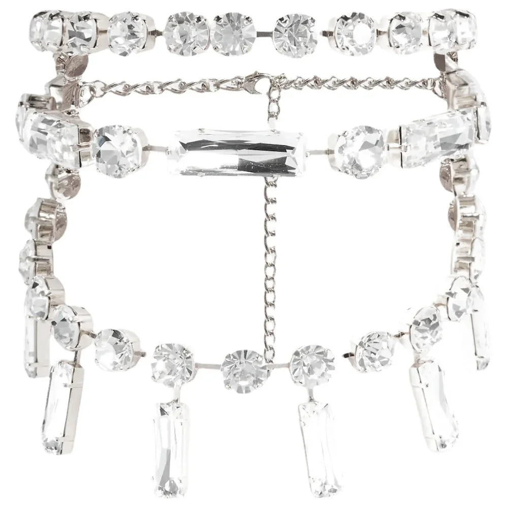 Modieuze choker ketting met holle vierkante hanger en strass steentjes