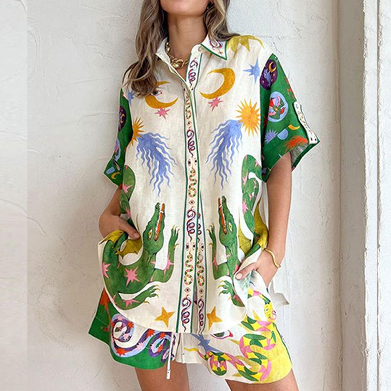 Collar short sleeved loose T-shirt set