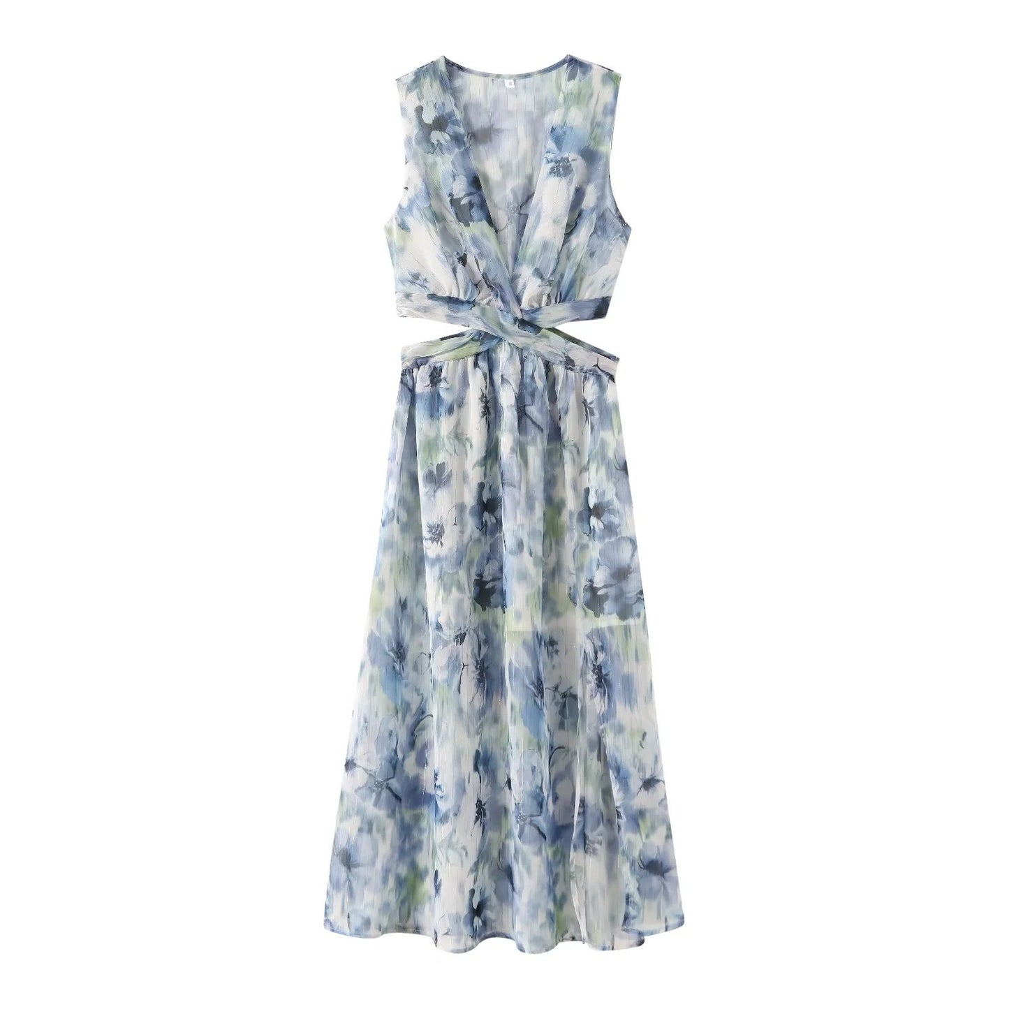 European and American summer new fashionable high waisted temperament pleated printed dress long skirt