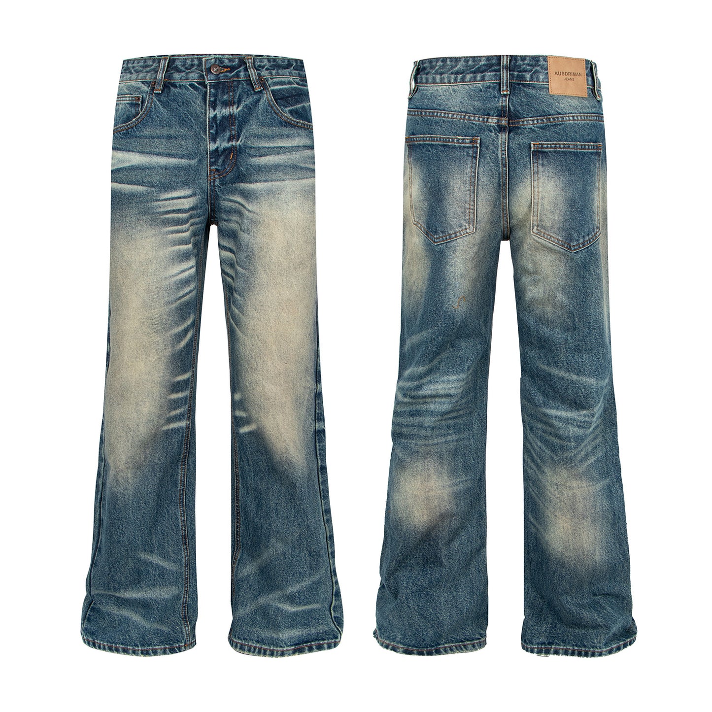 Retro washed diepblauwe flared jeans unisex