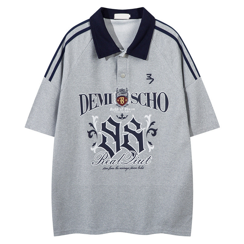 Oversized poloshirt met kraag print knopen en korte mouwen