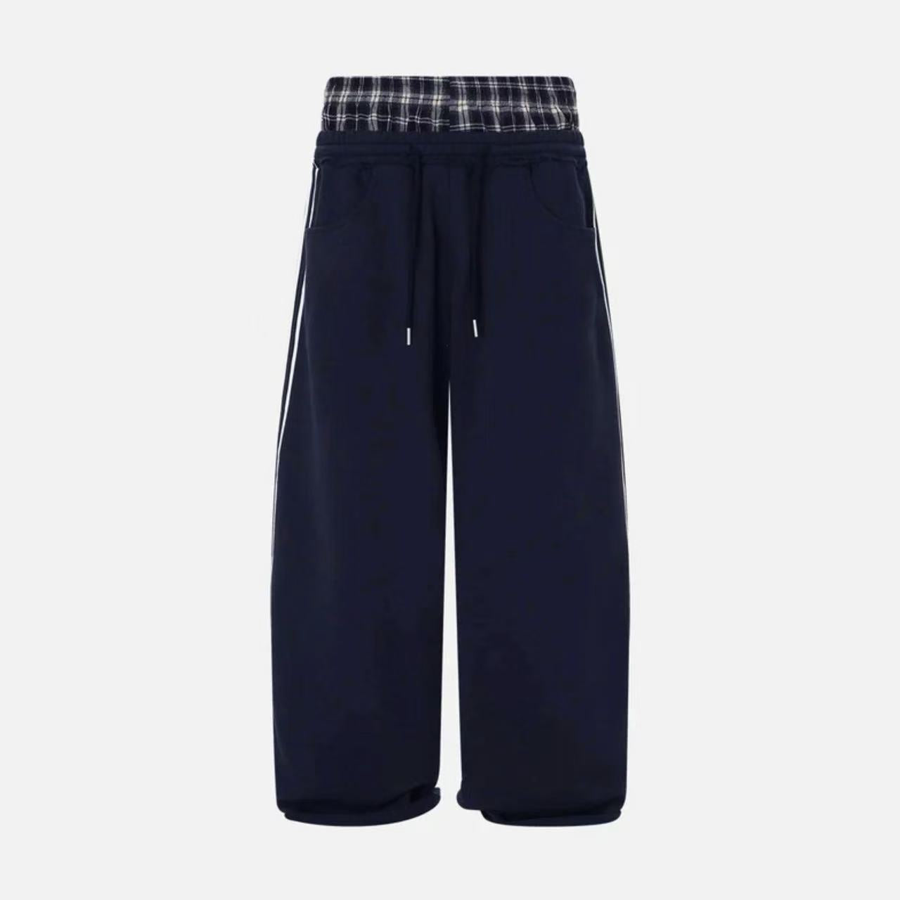 Vintage gestreepte casual joggingbroek met contrast en hoge taille