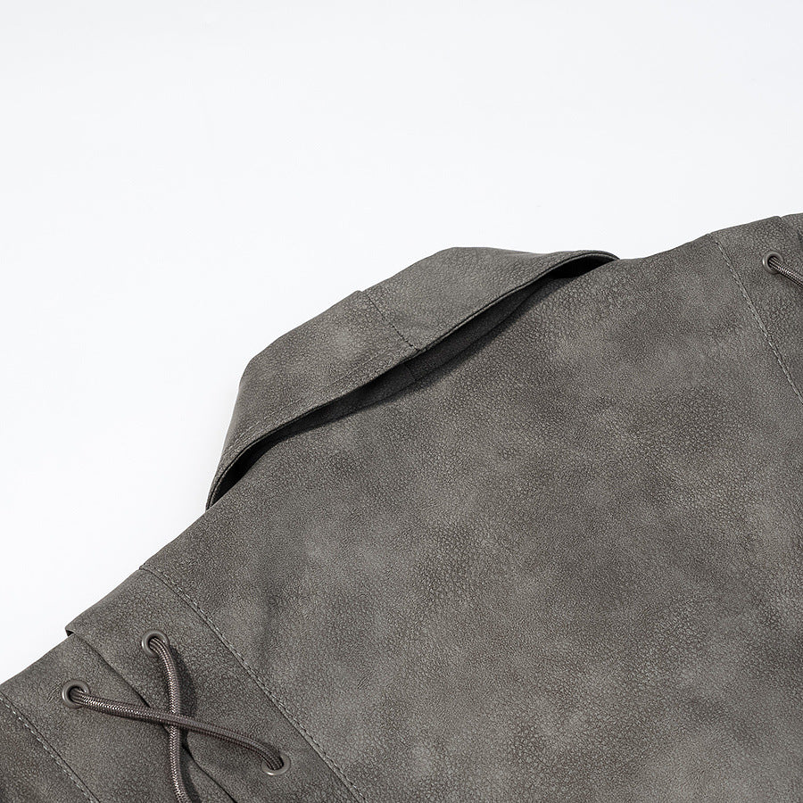 Grijze PU-leren jacket met ceintuur voor dames
