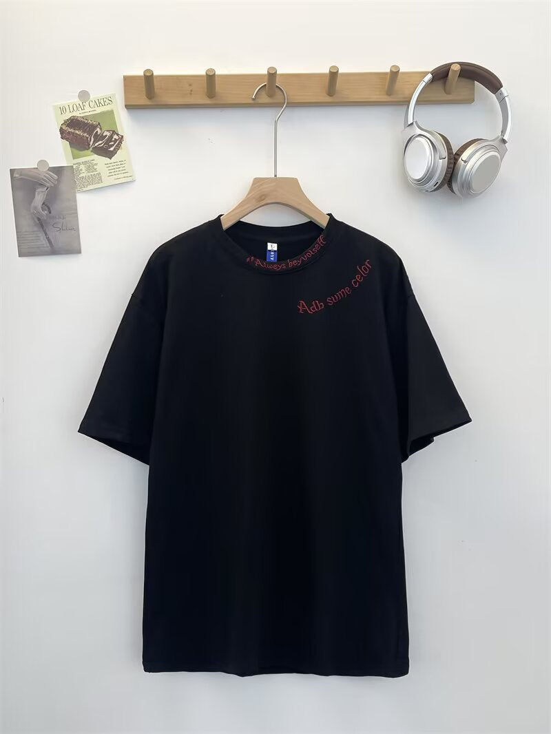 Letter Embroidered Short Sleeve T-shirt Simple Summer