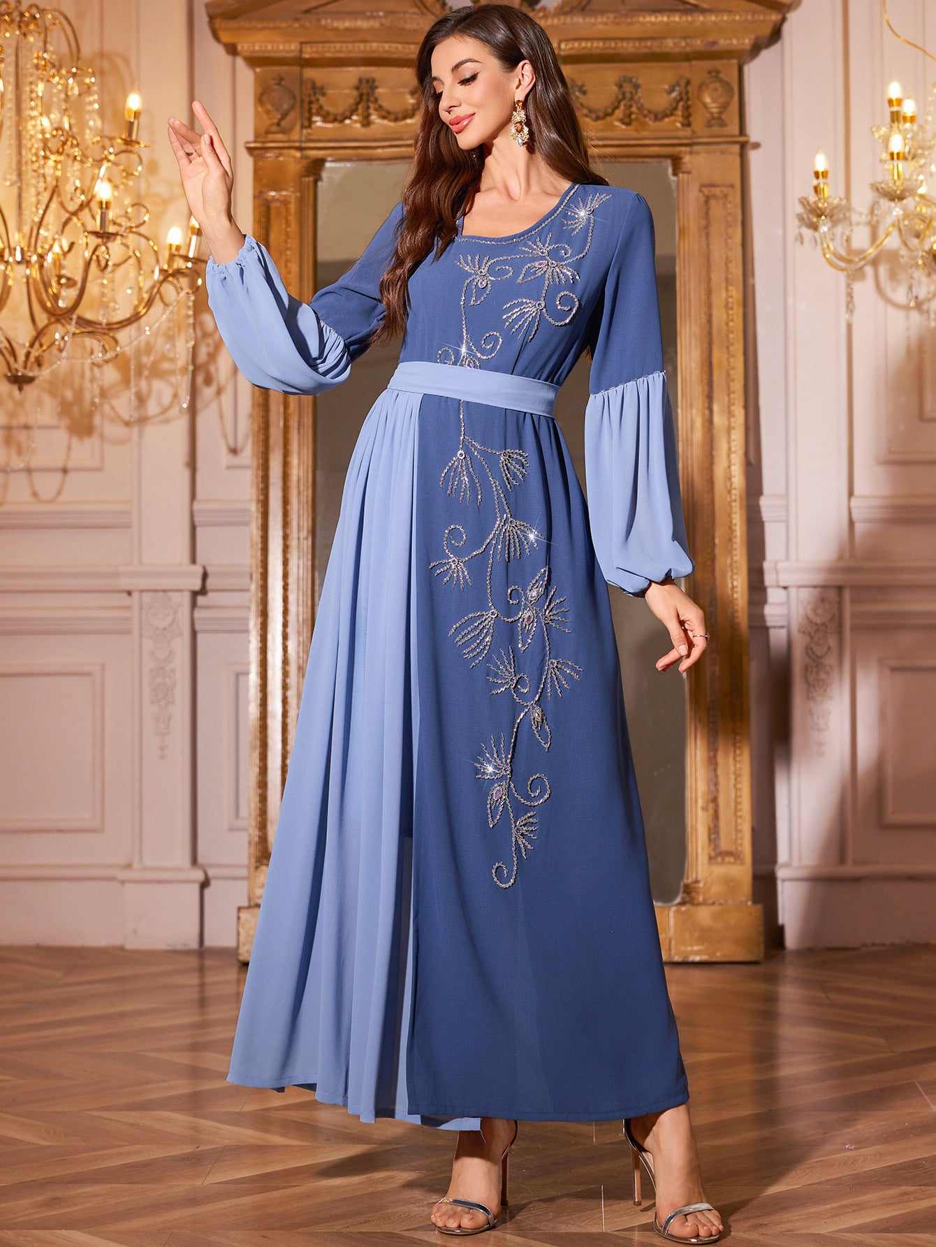 Met de hand gestikte ruitvormige elegante lijnen retro romantische jurk