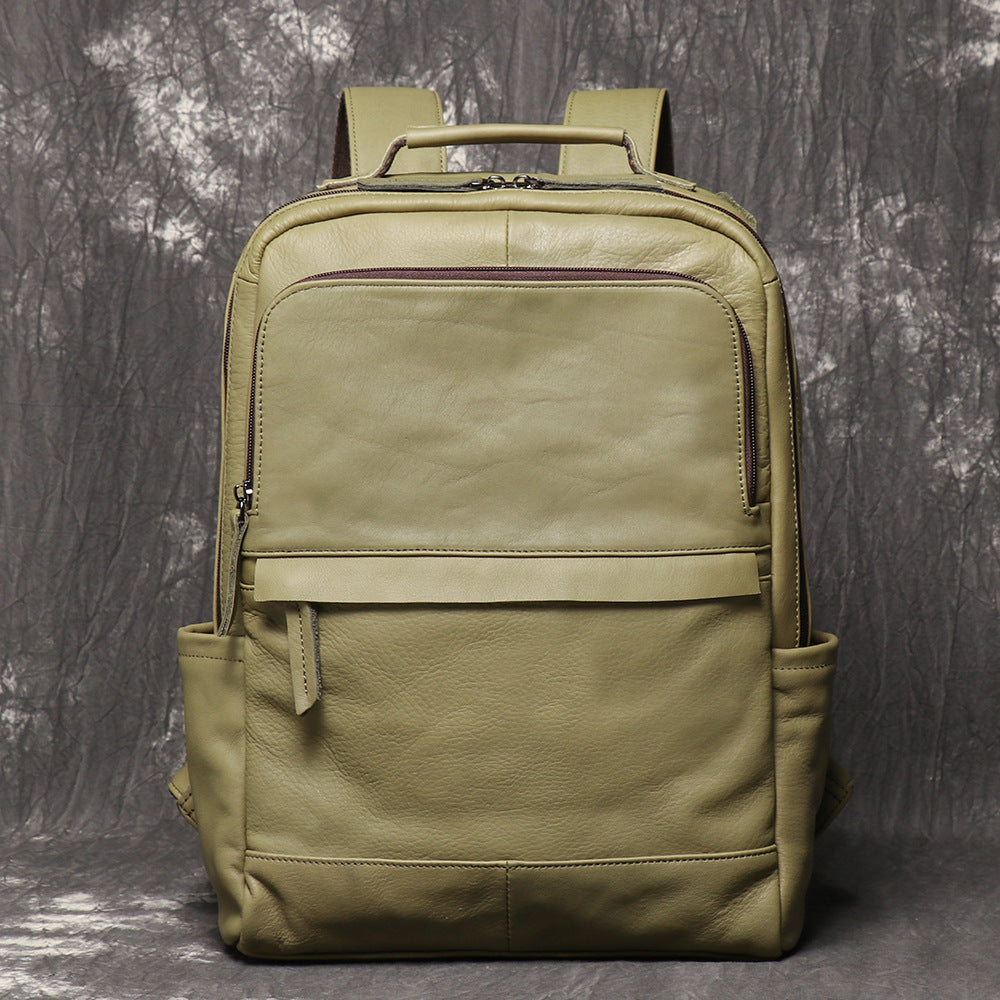 Retro genuine cowhide double-shoulder computer backpack