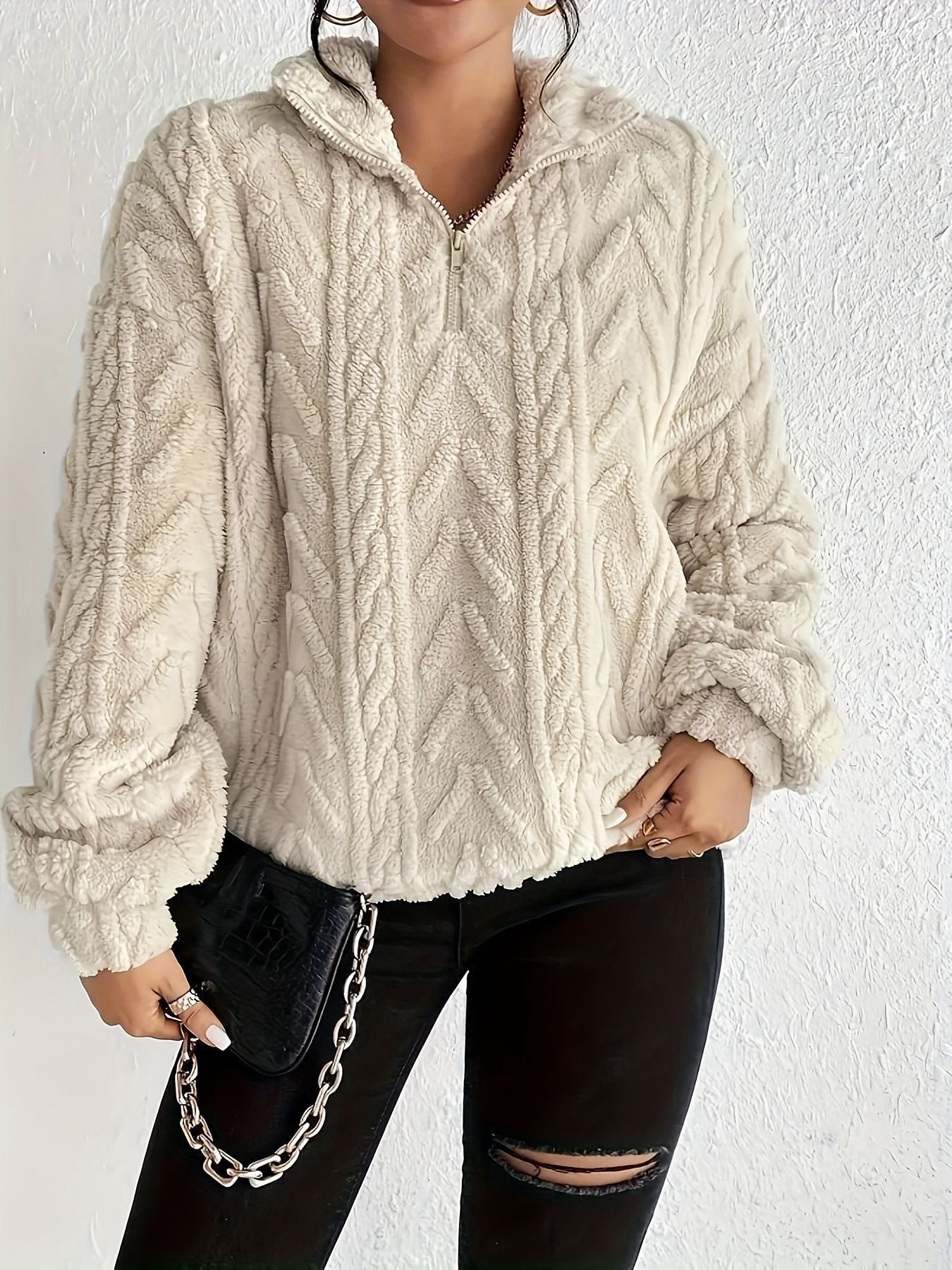 Plusche Latte Art Casual Halve Rits Pullover Trui