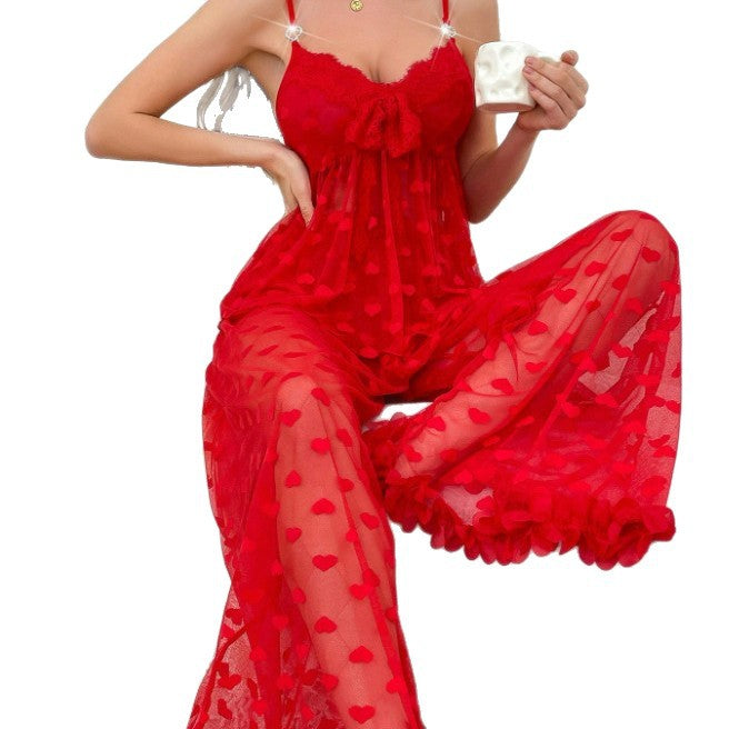 Sexy Lace Lingerie Set with Heart Netting for Women's Intimate Wear