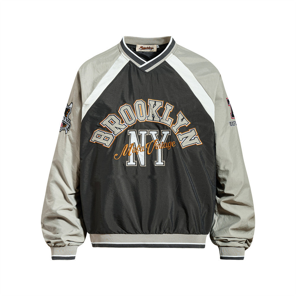 Geprinte baseball sweatshirt met V-hals en raglanmouwen in kleurblokken