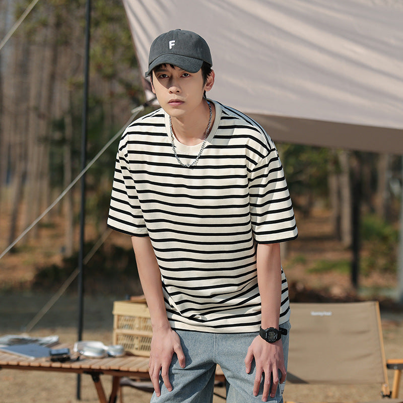 Short sleeved striped T-shirt men's summer new loose fit