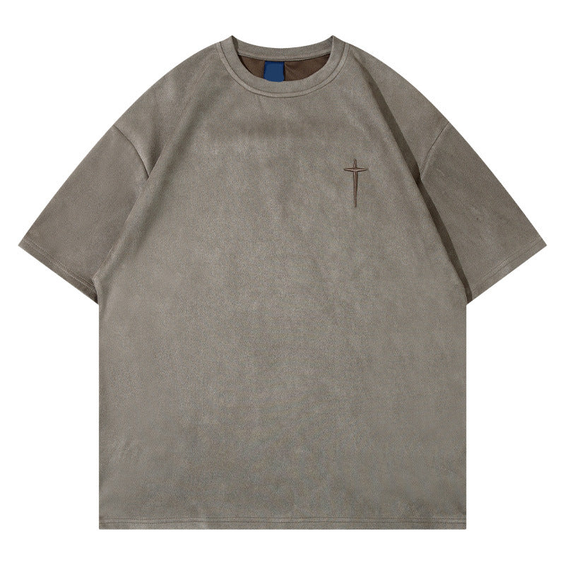 Basic Suede Solid Color Short Sleeve T-Shirt Summer Loose