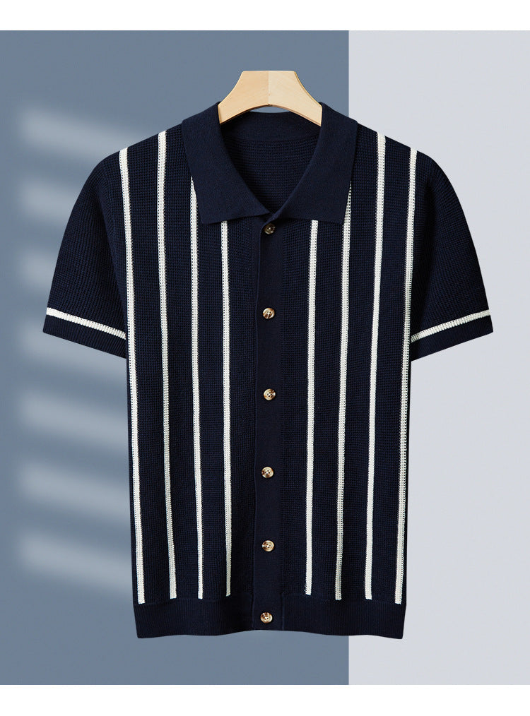 Thick Short Sleeve Color Block Polo Shirt