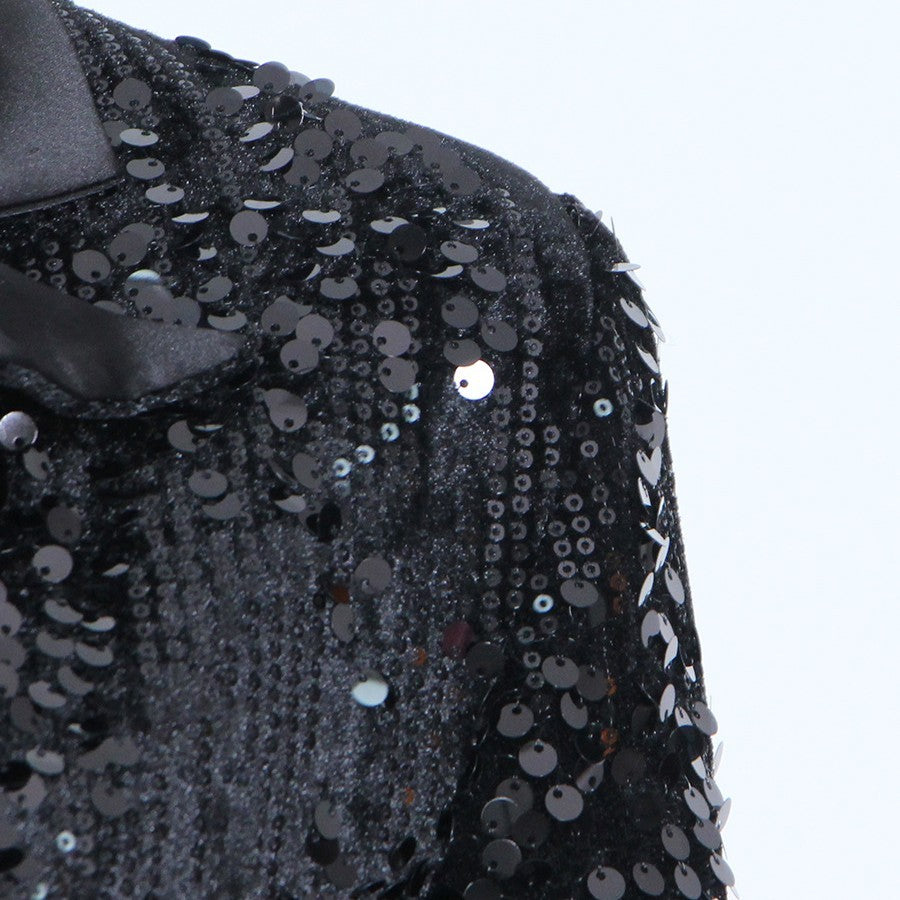 Lange Mouw Pailletten Blazer Met Veren Manchetten