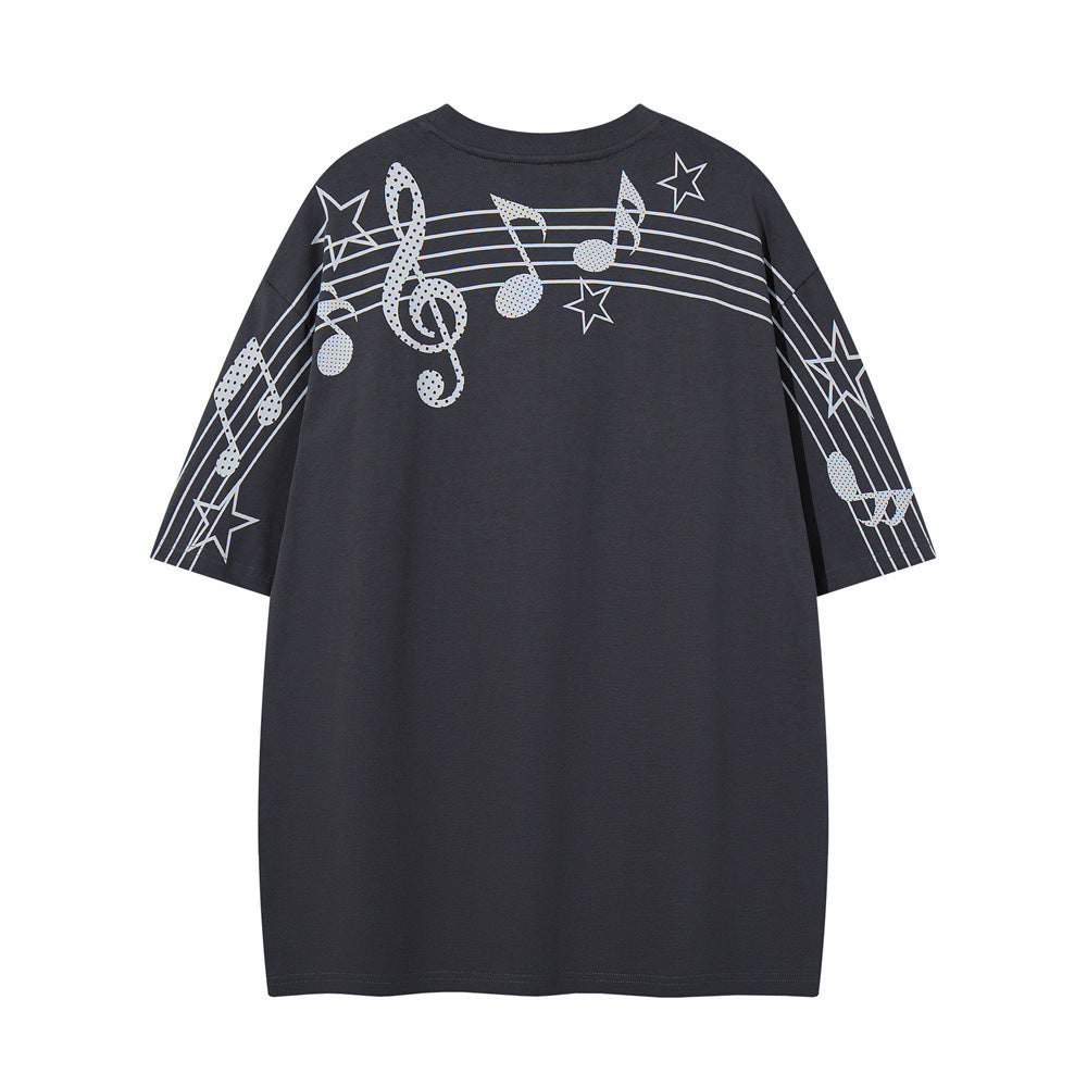 Musical note printed short sleeved t-shirt