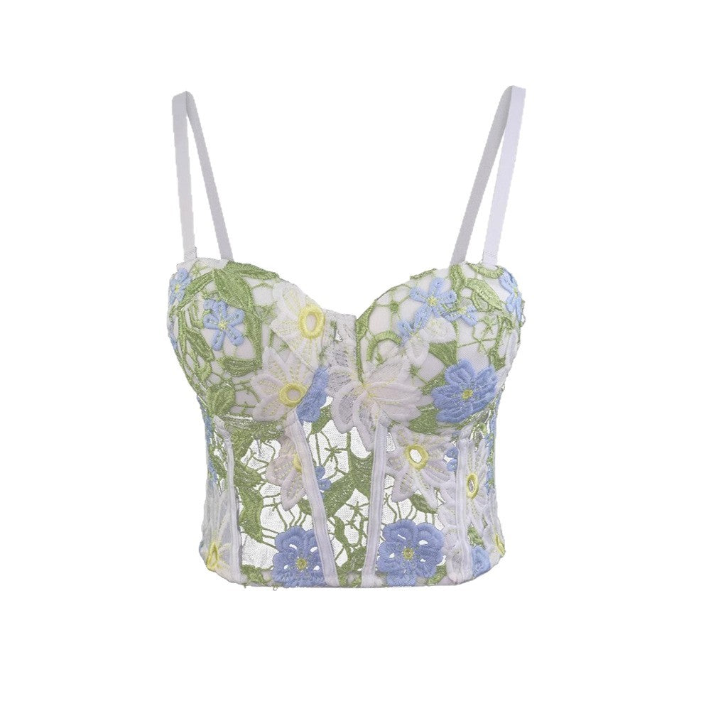 Women's Inner Wear Backless Bra Outerwear Water-Soluble Lace Embroidered Flower Boned Bustier