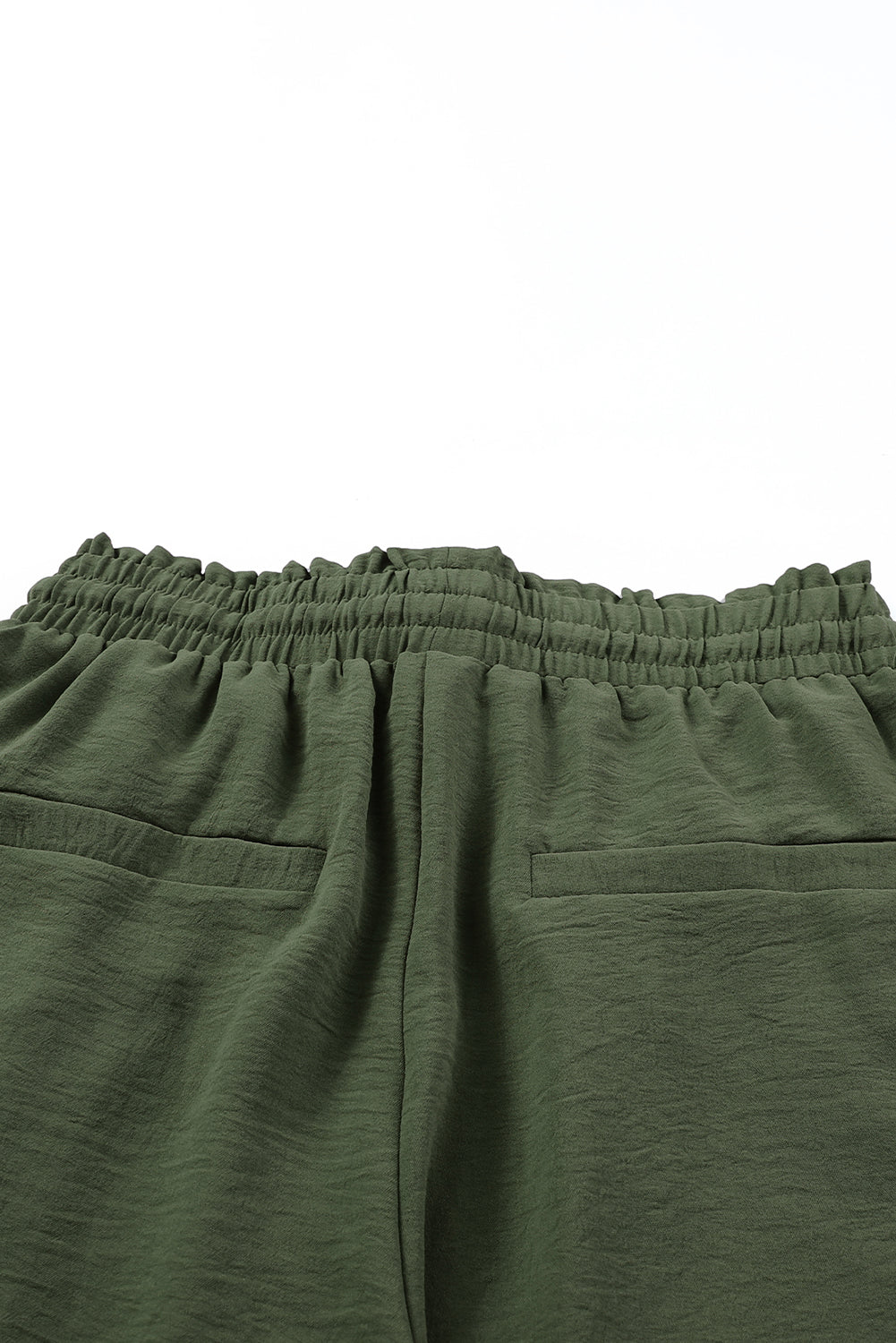 Groene effen casual broek met trekkoord zakken en elastische tailleband
