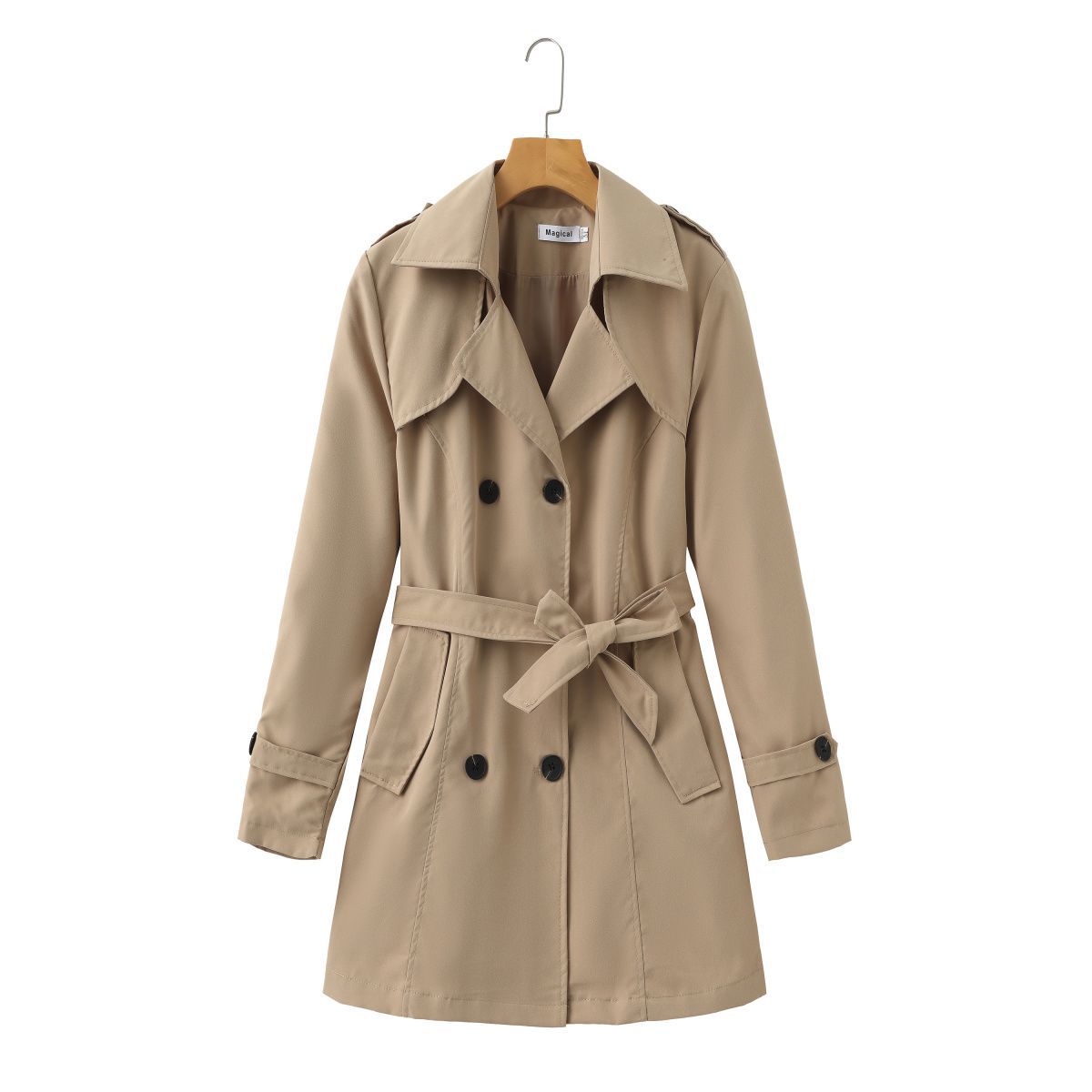 Women's Korean Style Mid-Long Trench Coat with Pockets