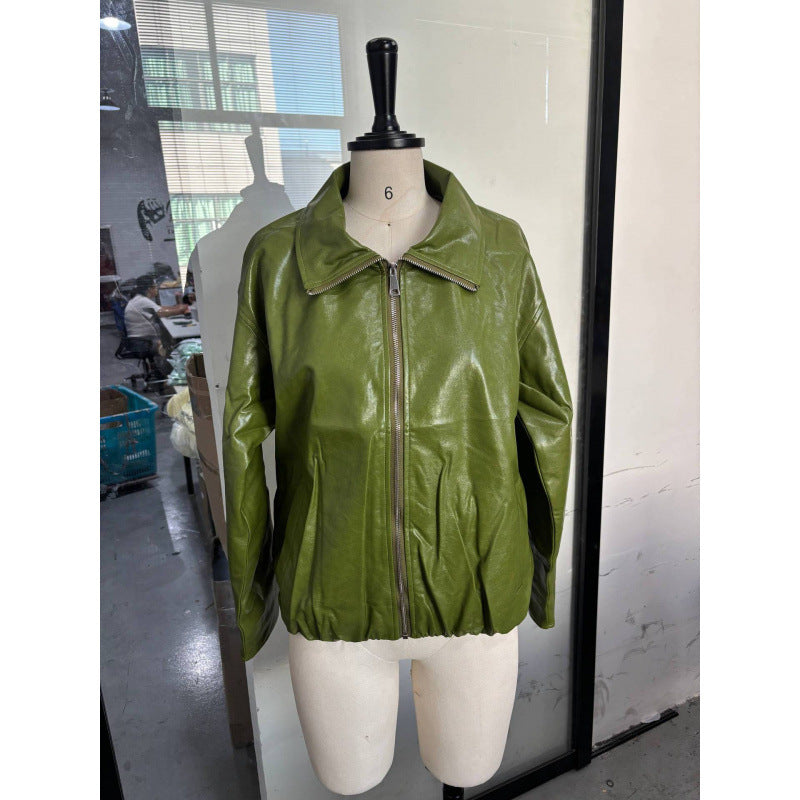 Retro Motorcycle Style Faux Leather Lapel Zipper Jacket