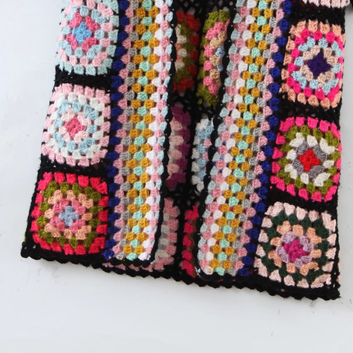 Europese oma handgemaakte geruite bohemian vest met capuchon