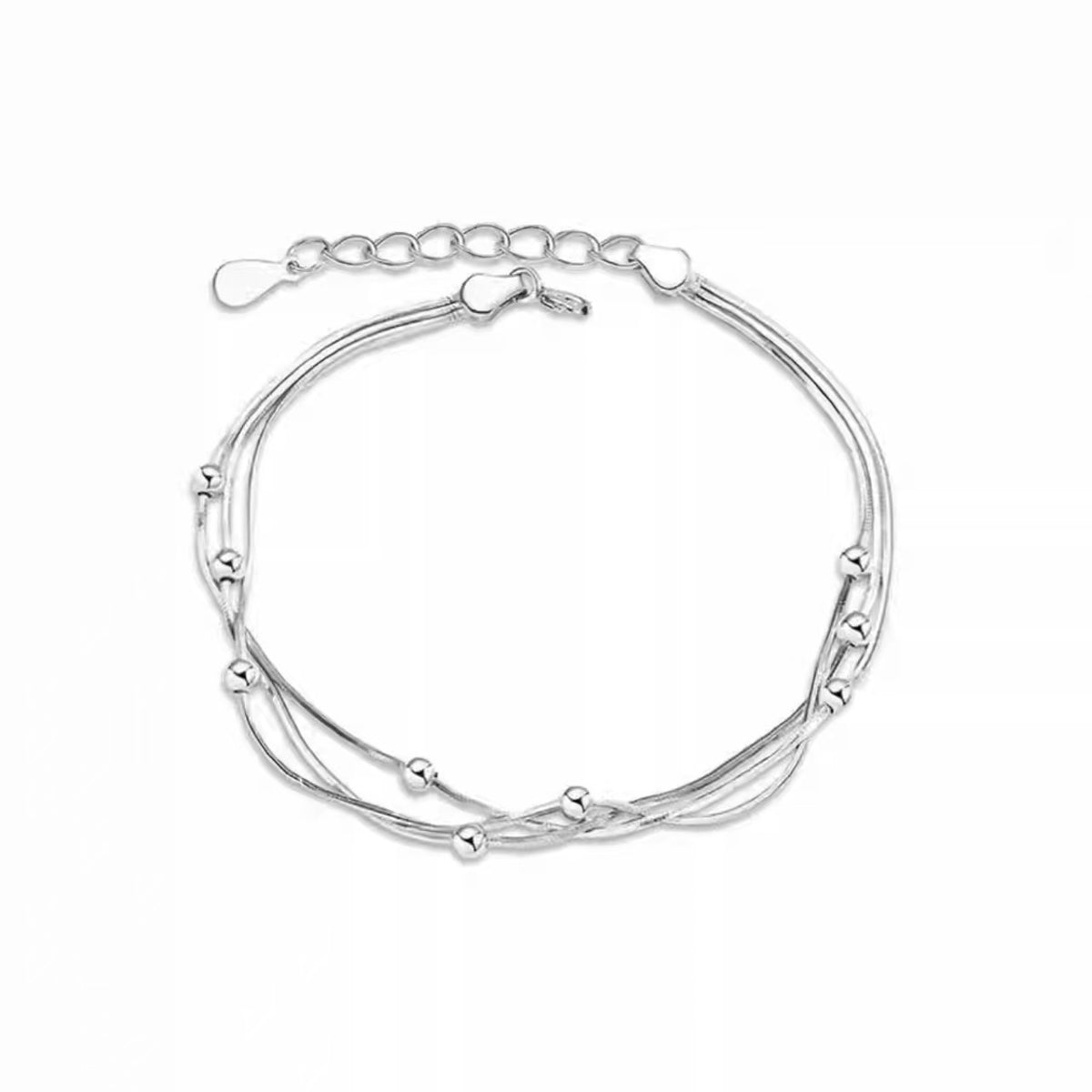S925 Sterling Silver Three-Layer Snake Bone Chain Bead Bracelet