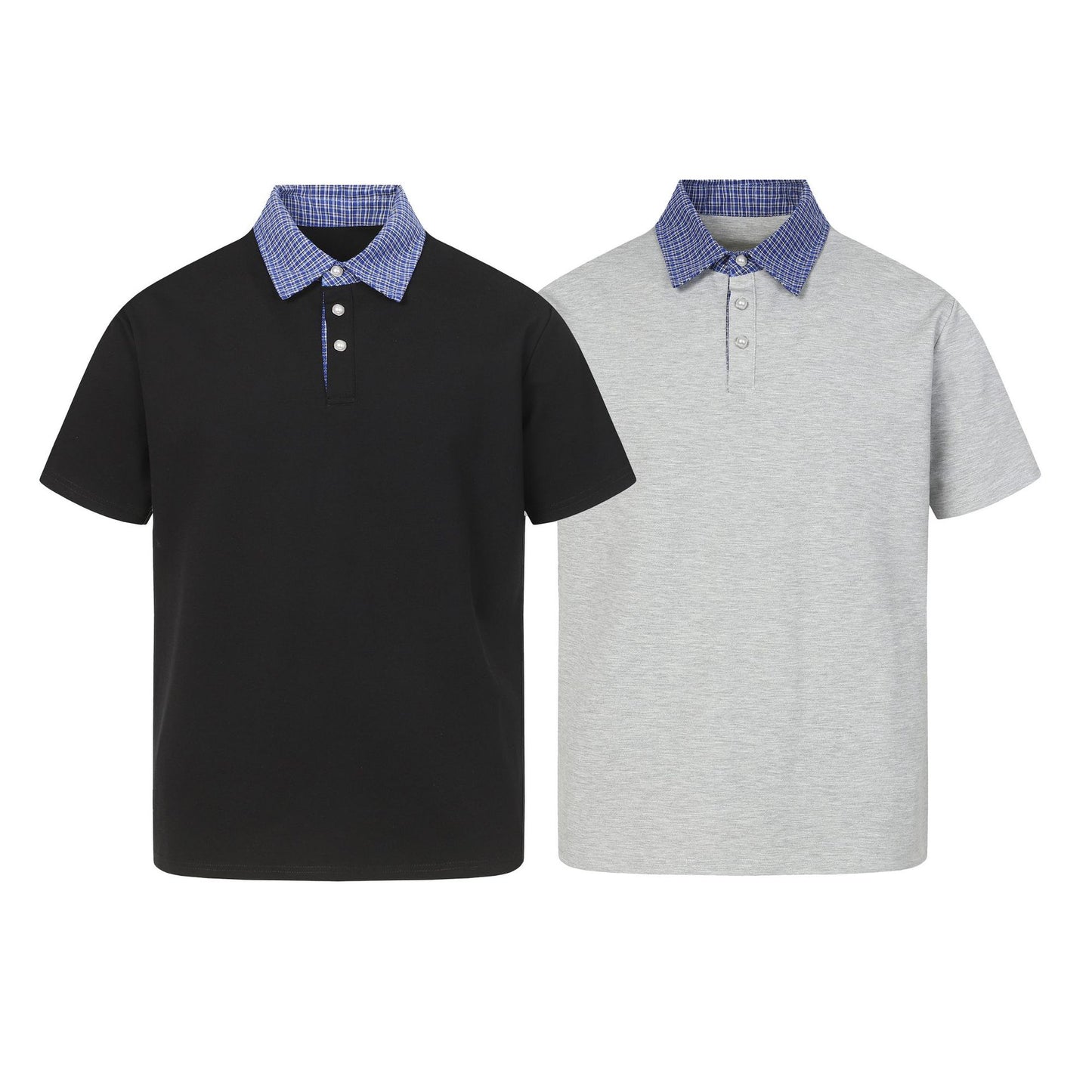 minimalist faux two-piece checkered collar polo shirt , summer casual versatile short sleeve top