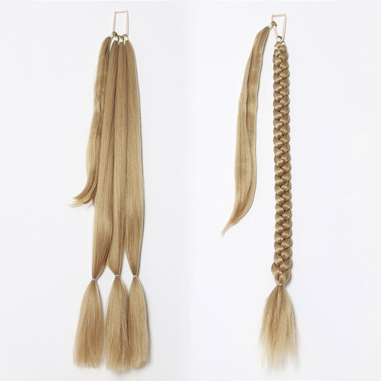 Lange gevlochten paardenstaartverlenging met elastische haarband