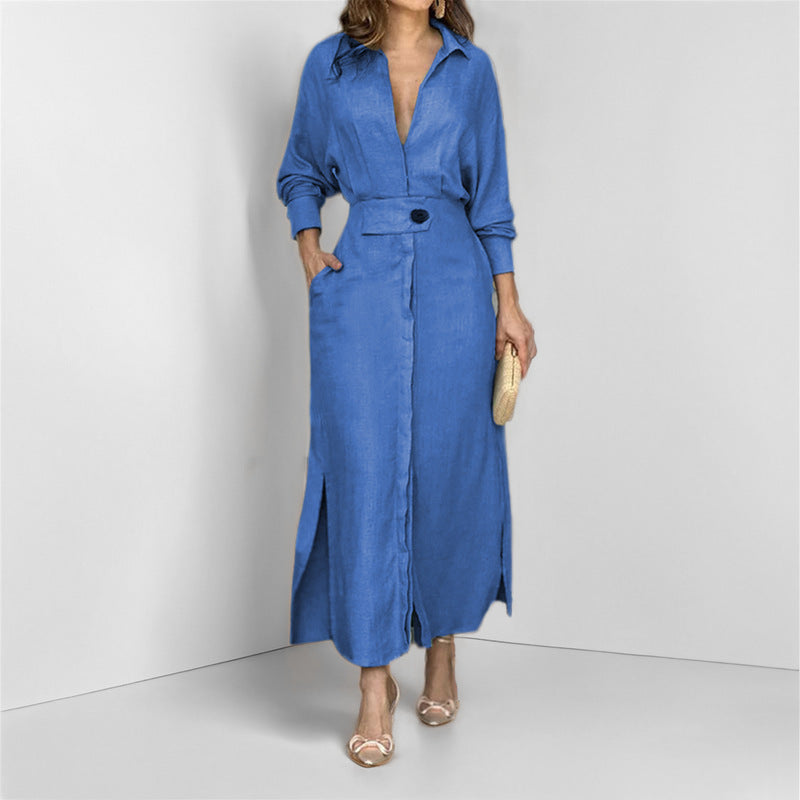 Elegant Tie-Waist Long Sleeve Dress