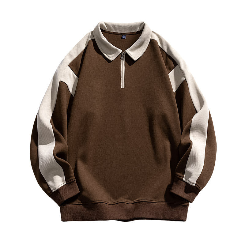 Retro polo sweatshirt met contrasterende kleuren en halve ritssluiting voor heren