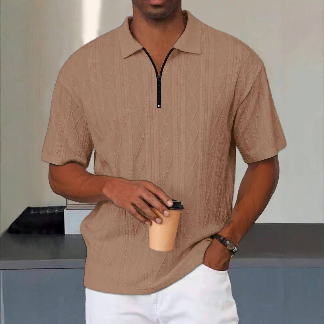 Retro zomer poloshirt met kraag halve ritssluiting en korte mouwen