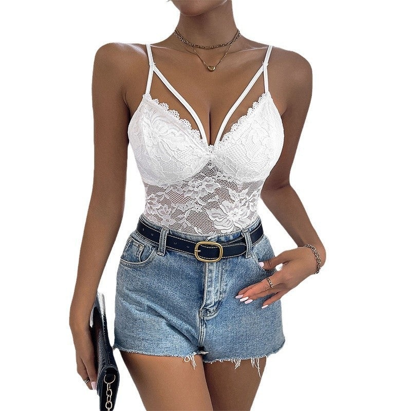 Witte Uitgesneden Kanten Slim Fit bodysuit